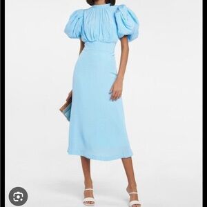 Chic Backless Blue Puff Sleeve Dress, Sz 38 (8/10) NWT
